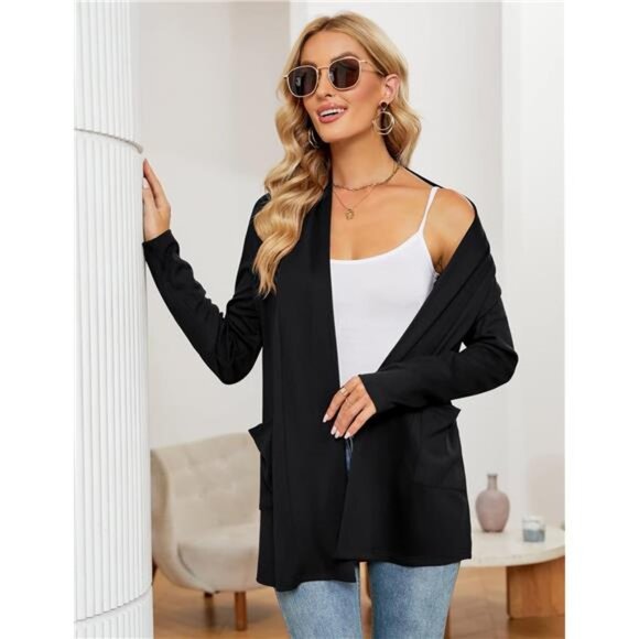 Women's Long Sleeve Open Front Cardigan Casual Loose Lightweight Cardigans - Picture 2 of 7